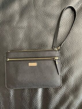 kate spade Black Saffiano Leather Wristlet with Gold Hardware